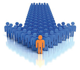 arrow of people figures pointing at leader