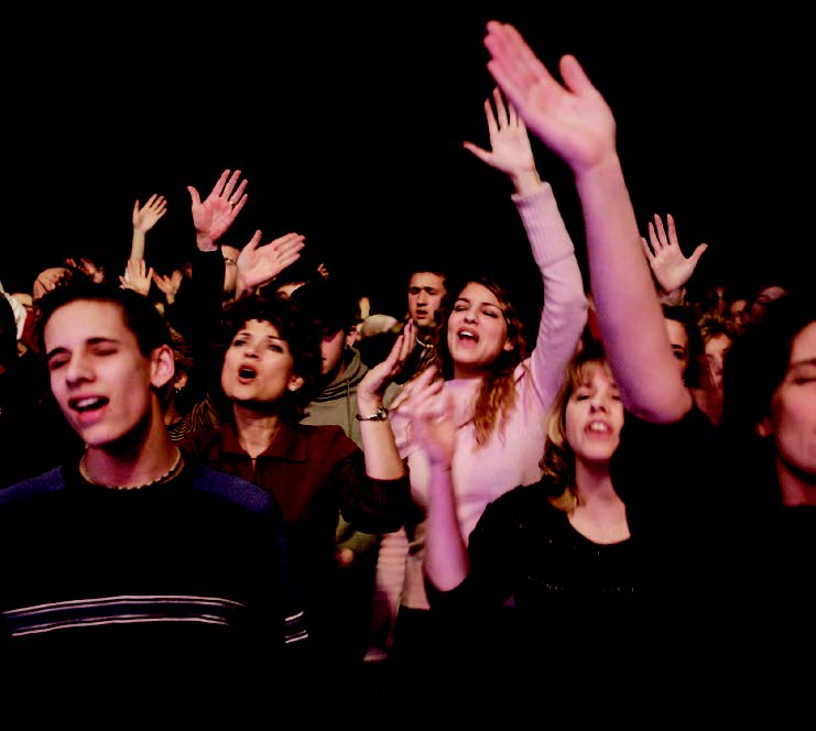 crowd of young people at evangelical gathering